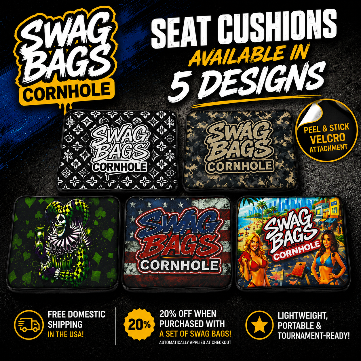 Swag Bags Seat Cushions (5 designs)